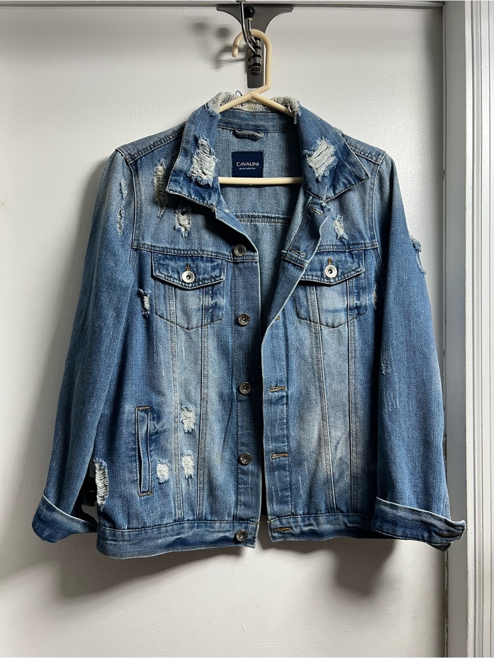 Cavalini Faded Blue Distressed Denim Jacket - Women's